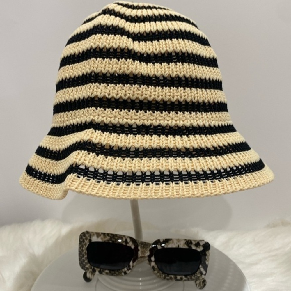 Elegant Black and Cream Striped Hat